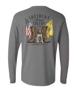 Cheap 💯 Southern Fried Cotton Pup And Flags Long Sleeve Tee 🛒