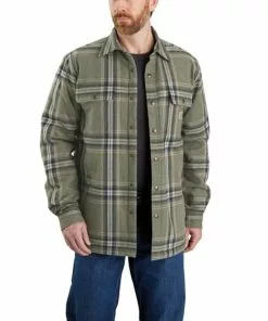 Best Pirce ⌛ Carhartt Men's Relaxed Fit Flannel Sherpa-Lined 👚 Shirt Jac 🤩