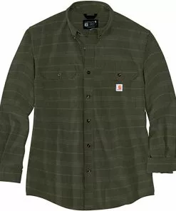 Cheapest 😍 Carhartt Men's Loose Fit Midweight Chambray Long Sleeve Plaid 👚 Shirt 🔔 -Frogg Toggs-shop basil 46822.1669047016