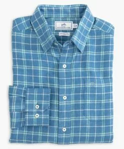 Cheap ⭐ Southern Tide Men's Bennett Heather Plaid Beach Flannel Sport 👚 Shirt 🎁