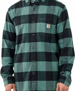 Hot Sale 🎉 Carhartt Men's Rugged Flex Relaxed Fit Midweight Flannel Plaid 👕 Shirt 🎁 -Frogg Toggs-shop slate green 43897.1667501949